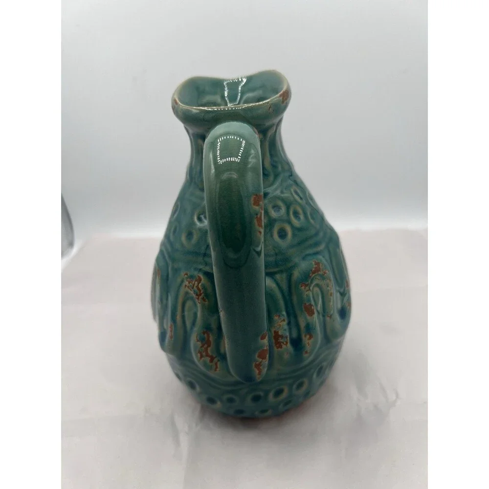 Turquoise Blue Creamer Pitcher Textured 8”
